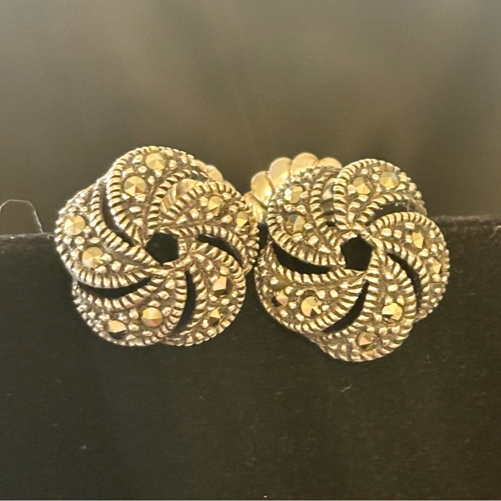 Sterling Silver Marcasite Swirl Stud Earrings